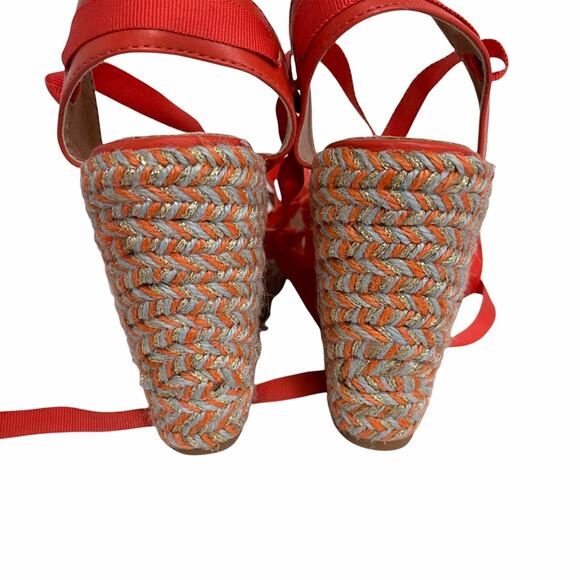 NWOT VANESSA WU Espadrille Wedge Coral Gold Gray Raffia Yarn Size 40/ US 10 - Picture 11 of 13